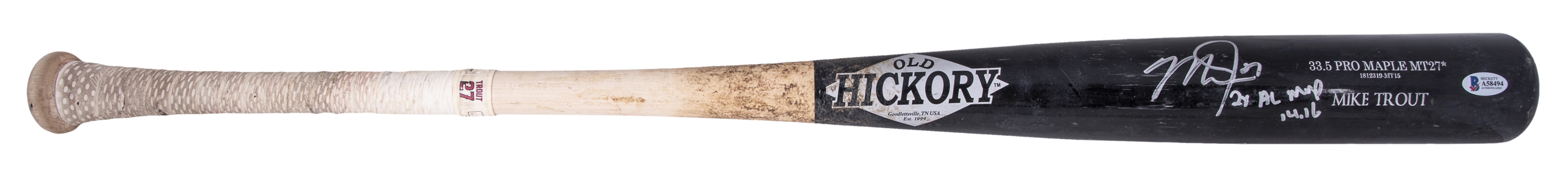 2019 Mike Trout Game Used, Signed & Inscribed Old Hickory MT27* Model Bat (PSA/DNA GU 10 & Beckett)